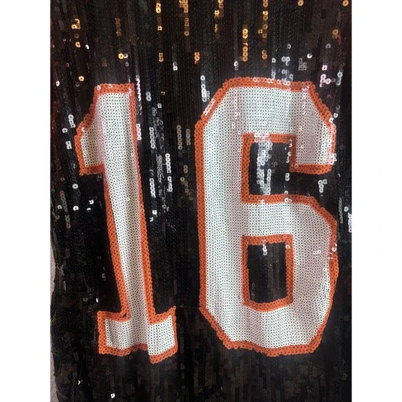 Sequin Game Day Jersey T-Shirt Orange White Black Sports Glamour Costume OS - Picture 3 of 7